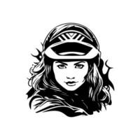 motocross ragazza motociclista logo design illustrazione vettore