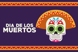 poster per la celebrazione del dia de los muertos con testa di teschio e scritte vettore