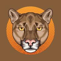 carattere testa selvaggia animale cougar in sfondo arancione orange vettore