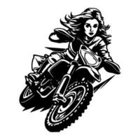 motocross ragazza motociclista logo design illustrazione vettore
