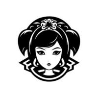 affascinare il tuo pubblico con un' mano disegnato logo design illustrazione di un' giapponese geisha ragazza, simboleggiante bellezza, tradizione, e mistica. vettore