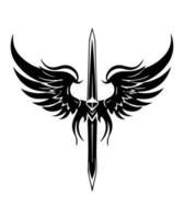 intricato e travolgente mano disegnato logo design illustrazione di un' pugnale spada, simboleggiante potenza, forza, e precisione vettore