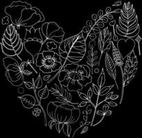 illustrazione vettoriale di una cornice floreale a forma di cuore da elementi floreali