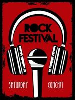 poster di lettering festival rock live con cuffie e microfono vettore