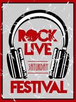 poster di lettering festival rock dal vivo con le cuffie vettore