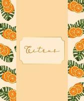 poster di agrumi con cornice di arance e foglie vettore