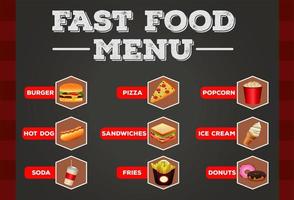 delizioso menu di fast food con modello di lettere vettore