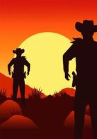 scena del deserto al tramonto del selvaggio west con i cowboy vettore
