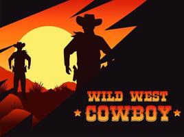 poster di lettering cowboy selvaggio west con cowboy nel deserto vettore