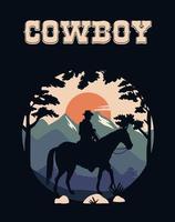 scritte da cowboy nella scena del selvaggio west con cowboy a cavallo vettore