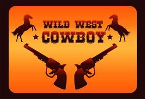 poster di lettering cowboy selvaggio west con cavalli e pistole vettore