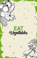 mangia verdure scritte poster con cibo sano e foglie vettore