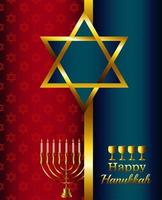 felice celebrazione di hanukkah scritte con stella dorata e lampadario vettore
