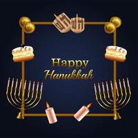 felice celebrazione di hanukkah scritte con set di icone in cornice dorata vettore