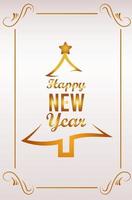 biglietto di auguri di felice anno nuovo con pino dorato vettore