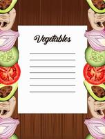 scritte di verdure in una nota di carta con cibo sano su sfondo di legno vettore