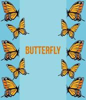 poster con lettere di farfalle gialle su sfondo blu vettore