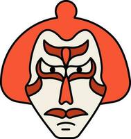 kabuki danza viso arancia e bianca icona o simbolo. vettore