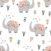 seamless pattern bambino con elefanti carini vettore