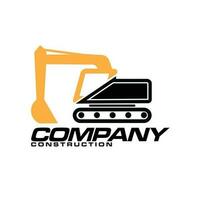 design del logo della costruzione dell'escavatore, elemento del logo dell'escavatore lavori di attrezzature pesanti. estrazione mineraria del veicolo di trasporto. vettore