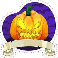 contento Halloween concetto con raccapricciante cartone animato zucca al di sopra di viola ondulato sfondo . vettore