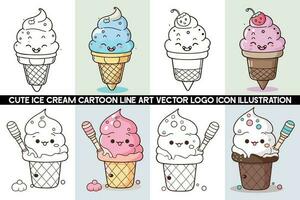 ghiaccio crema cartone animato logo design fascio, cartone animato ghiaccio crema cono, ghiaccio crema cartone animato personaggio disegno, ghiaccio crema illustrazione vettore fascio.