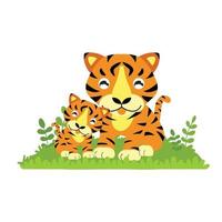 simpatico cartone animato tigre mamma e bambino vettore