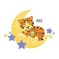simpatica mamma tigre e bambino dormono sulla luna vettore