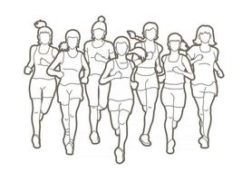gruppo di donne maratonete che corrono vettore