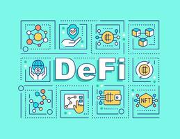 defi parola concetti menta striscione. decentralizzato finanziario sistema. infografica con modificabile icone su colore sfondo. isolato tipografia. vettore illustrazione con testo