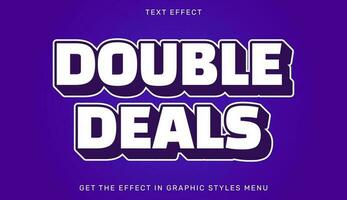 Doppio offerte modificabile testo effetto nel 3d stile con viola colore. testo emblema per pubblicità, il branding e attività commerciale logo vettore