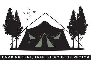 campeggio tenda silhouette vettore, tenda e albero vettore, campeggio silhouette, all'aperto avventura vettore, campeggio tenda icona, foresta silhouette vettore, notte campeggio scena, notte campeggio silhouette. vettore