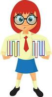 cartone animato personaggio di ragazza nel scuola uniforme con libri. vettore