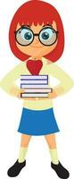 cartone animato personaggio di ragazza nel scuola uniforme con libri. vettore