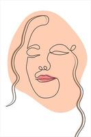 linea arte donna faccia doodle illustrazione. occhi chiusi contorno continuo primo piano ritratto femminile con forma astratta vettore