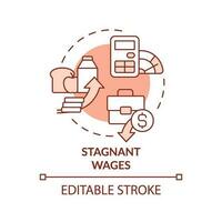 stagnante salari rosso concetto icona. reddito disuguaglianza. crescente prezzi. Basso reddito. costo di vita. economico crisi astratto idea magro linea illustrazione. isolato schema disegno. modificabile ictus vettore