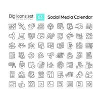 sociale media calendario lineare icone impostare. marketing attività. Comunità gestione. digitale contenuto. programma Piano. personalizzabile magro linea simboli. isolato vettore schema illustrazioni. modificabile ictus