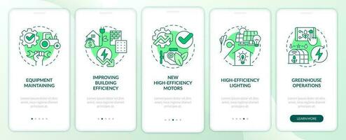 azienda agricola energia efficienza verde onboarding mobile App schermo. Procedura dettagliata 5 passaggi modificabile grafico Istruzioni con lineare concetti. ui, ux, gui modellato vettore