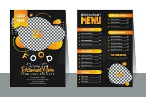 ristorante bar menù, modello design. cibo flyer.fast cibo ristorante menù sociale media marketing ragnatela bandiera modello design. Pizza, hamburger e salutare cibo attività commerciale in linea promozione aviatore vettore