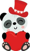 adorabile panda con San Valentino cappello Tenere un' rosso cuore vettore