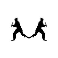 silhouette di 'Pencak silà atleta nel azione uso macete come un' arma, pencak silat è marziale arte a partire dal Indonesia. vettore illustrazione