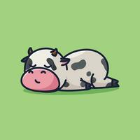 carino addormentato mucca cartone animato illustrazione vettore icona