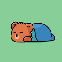 carino addormentato orso con coperta semplice vettore illustrazione