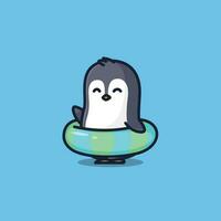 carino pinguino con nuoto pneumatici cartone animato illustrazione isolato natura vettore