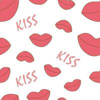 modello rosa labbra con iscrizione bacio su bianca vettore