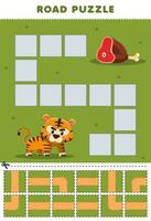 formazione scolastica gioco per bambini strada puzzle Aiuto tigre mossa per Manzo stampabile animale foglio di lavoro vettore