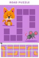 formazione scolastica gioco per bambini strada puzzle Aiuto gatto mossa per topo stampabile animale foglio di lavoro vettore