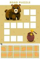 formazione scolastica gioco per bambini strada puzzle Aiuto orso mossa per miele stampabile animale foglio di lavoro vettore