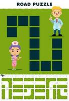 formazione scolastica gioco per bambini strada puzzle Aiuto infermiera mossa per il medico stampabile professione foglio di lavoro vettore