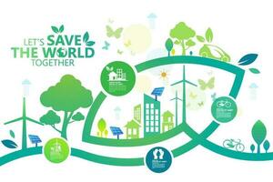 ecology.green cities aiuta il mondo con idee ecologiche concept.vector illustrazione vettore